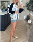 Floral Print Bomber Jacket (White floral)
