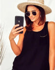 Chain Neck Line Detail Vest Top (Black)