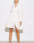Asymmetry with Elasticated design cotton blend shirt dress in white
