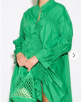 Asymmetry with Elasticated design cotton blend shirt dress in green