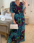 Floral Print Chiffon Wrap Maxi Dress (Blue Print)