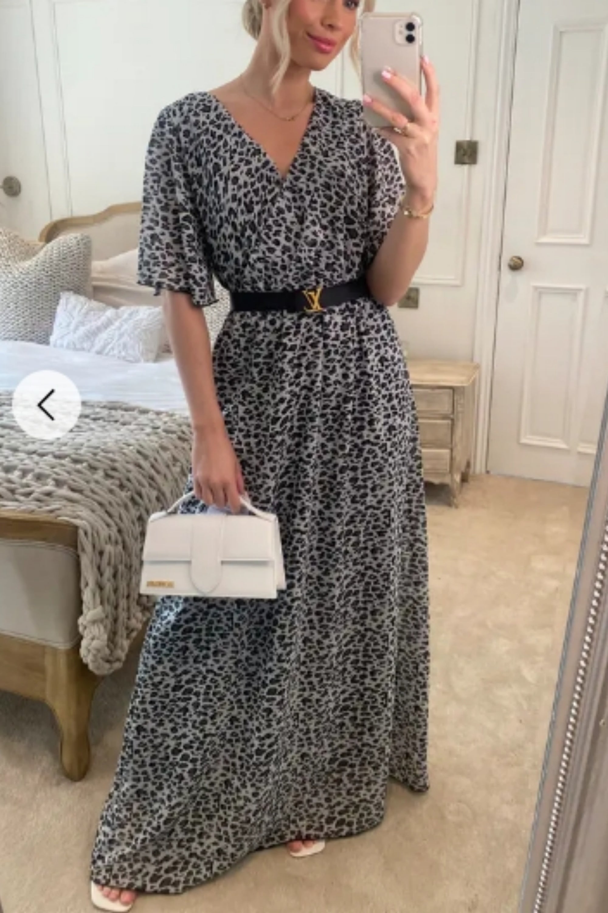 Floral Print Chiffon Wrap Maxi Dress (Grey Leopard)