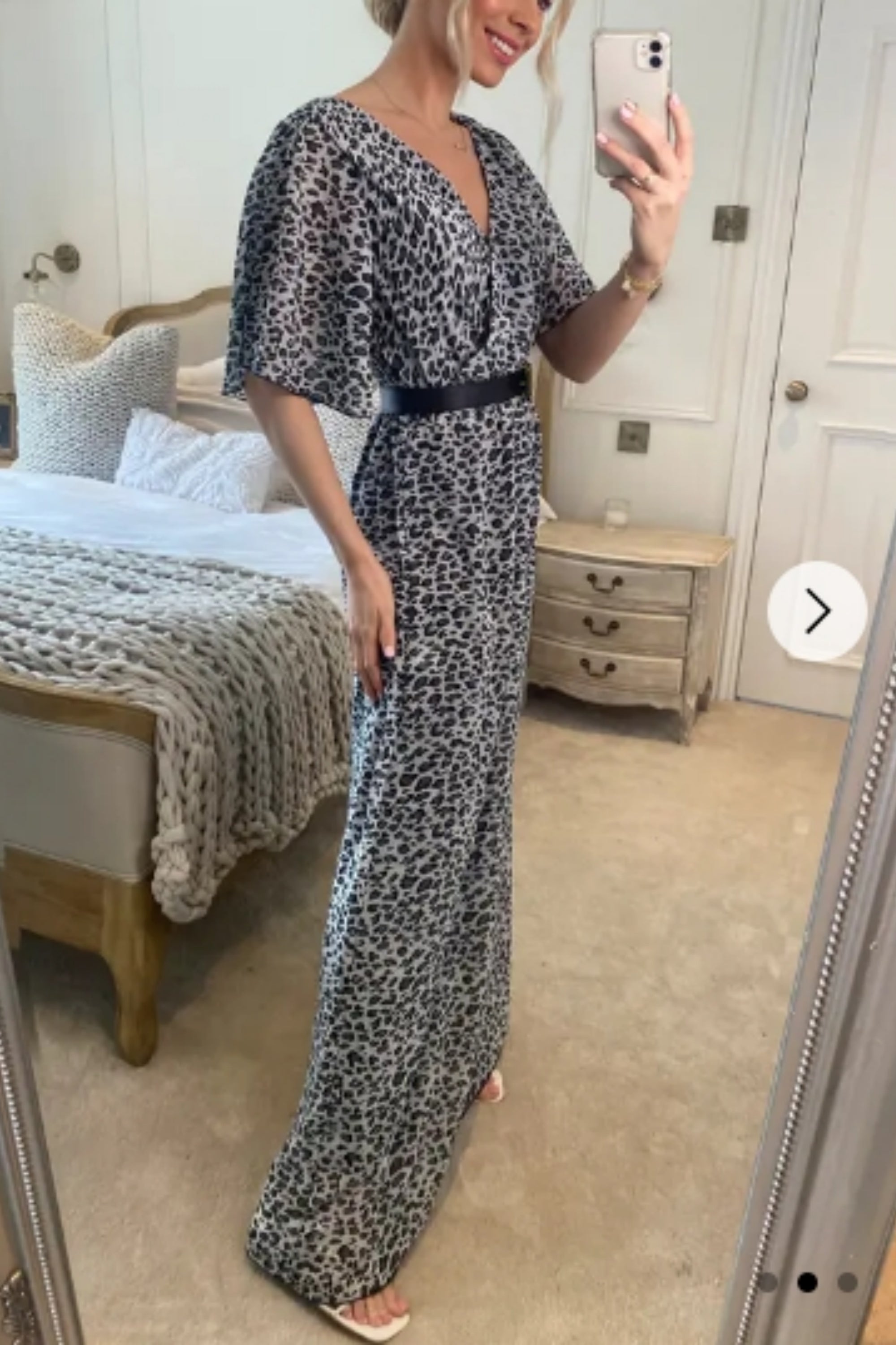 Floral Print Chiffon Wrap Maxi Dress (Grey Leopard)