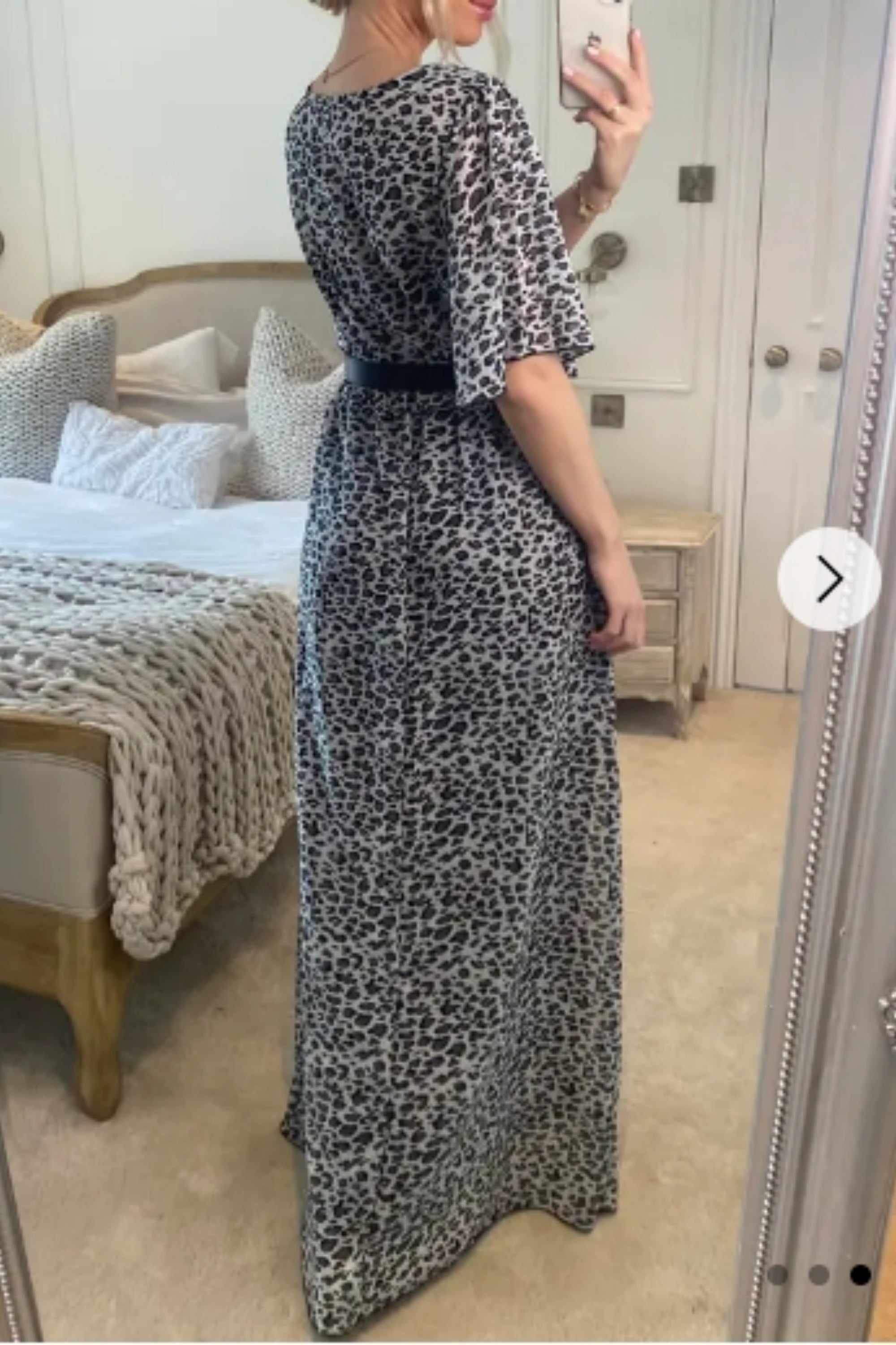 Floral Print Chiffon Wrap Maxi Dress (Grey Leopard)