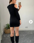 Cold Shoulder Frill Knitted Dress