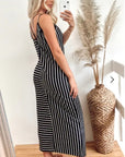 Double strip navy white stripe Maxi dress in black