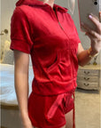 Short sleeves and Shorts Velour Tracksuits (Red)