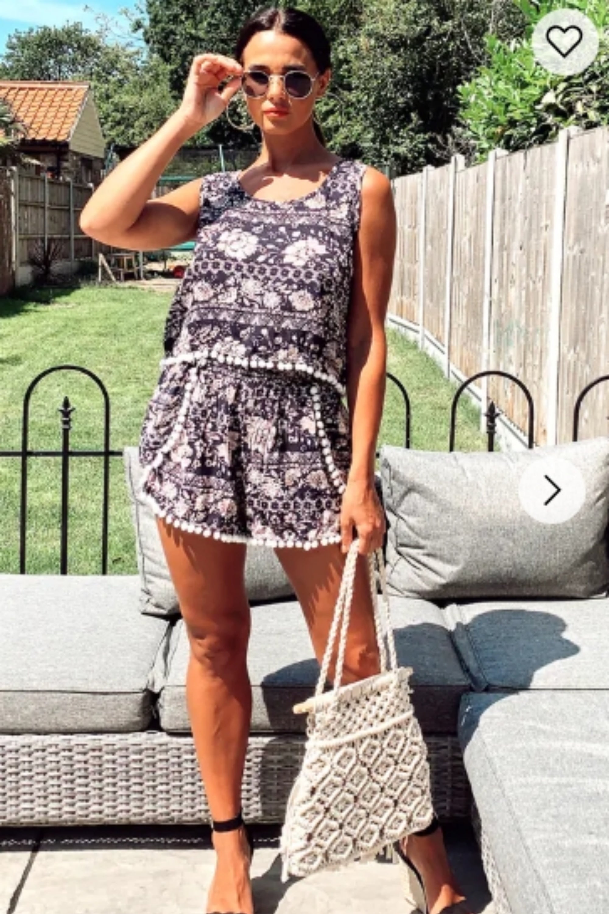 Floral print tassel vest top and shorts suits co-ords