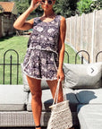 Floral print tassel vest top and shorts suits co-ords