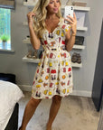 Scarf print A-line dress in white color
