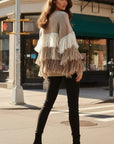 Cosy Knit Multi layer tassel jumper in Beige color