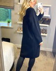 Oversized Boxy rib knit long cardigan with front pocket