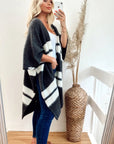 Knitted Poncho Cape in Black and White Stripe