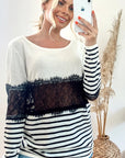 Stripe Print with Lace Jumper