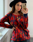 Multi color red & cream brushed mohair jumper