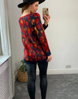 Multi color red & cream brushed mohair jumper
