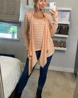 Knitted Stripe Print Waterfall Draped Cardigan