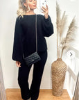 Knitted Loungewear Set In Black | Jumper and Trousers