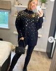 Sequin embellished front and sleeves design jumper dress in black