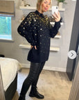Sequin embellished front and sleeves design jumper dress in black