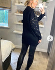 Sequin embellished front and sleeves design jumper dress in black