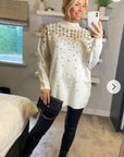 Sequin embellished front and sleeves design jumper dress in white