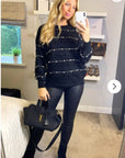 Pearl embellished soft knit jumper in black