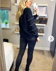 Pearl embellished soft knit jumper in black