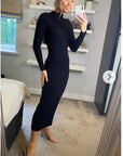 Soft Knitted Ribbed Midi Bodycon front OR back cut out design Dress In Black