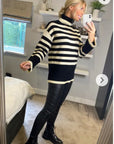 Soft Knit Striped roll-neck design cozy wool-blended jumper in black