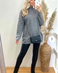 Oversized jumper with faux pearl embellishment in Grey
