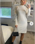 Gold and Sliver Sequin embellished sleeves design jumper dress in white