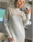 Gold and Sliver Sequin embellished sleeves design jumper dress in white