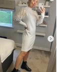 Gold and Sliver Sequin embellished sleeves design jumper dress in white