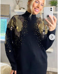 Gold Sliver Mix sequin embellished front and sleeves design jumper dress in black