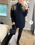 Gold Sliver Mix sequin embellished front and sleeves design jumper dress in black