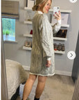 Gold metallic design long jumper dress in Cream