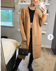 Cable knit design wool-blended long oversized cardigan in Beige