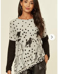 Polka dot and walking doggy print oversized jumper top