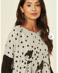 Polka dot and walking doggy print oversized jumper top