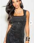 Diamond Sequin Mini Dress in Black