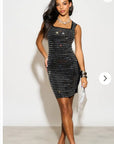Diamond Sequin Mini Dress in Black