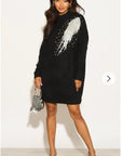 Multi Diamonded and Sequin design pattern Embroidered Long Jumper in Black