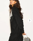 Multi Diamonded and Sequin design pattern Embroidered Long Jumper in Black