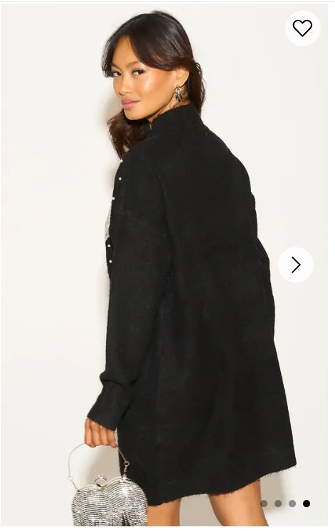 Multi Diamonded and Sequin design pattern Embroidered Long Jumper in Black