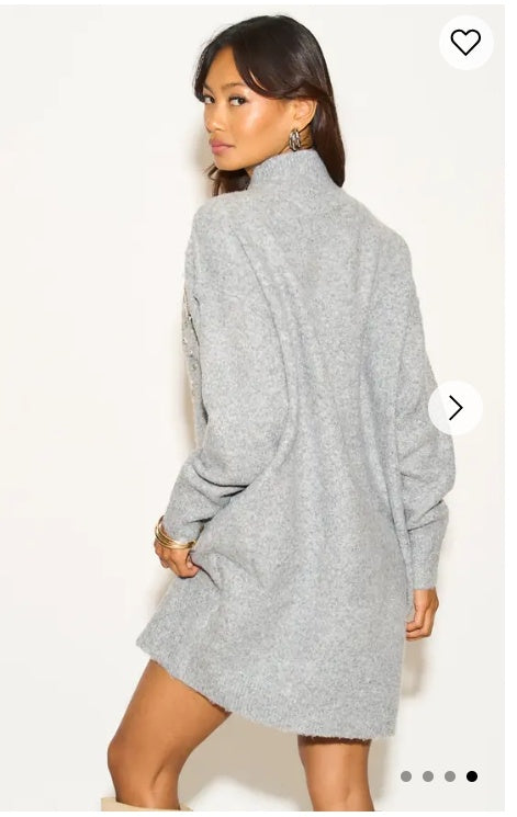 Multi Diamonded and Sequin design pattern Embroidered Long Jumper in grey