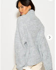 Relaxed-fit Roll- neck Jumper with open-work design in grey