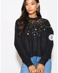Multi color disco Sequin embellished design Soft knit jumper in Black