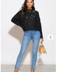 Multi color disco Sequin embellished design Soft knit jumper in Black