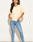 Floral Pattern Embroidered Soft knit Short Sleeves Jumper in Cream
